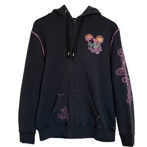 Disneyland Parks Full Zip Hoodie "Peace Love" Black Purple Women’s Size XL